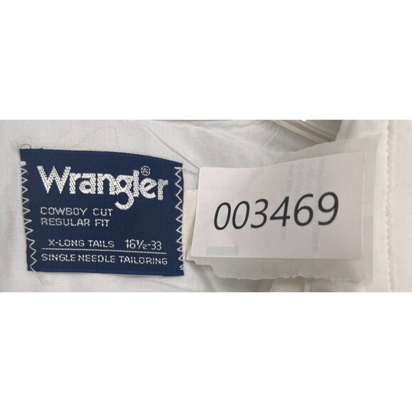 Vintage Wrangler Cowboy Cut Regular Fit X-Long Tails 16.5 x 33 White Pearl Snap - Picture 12 of 12